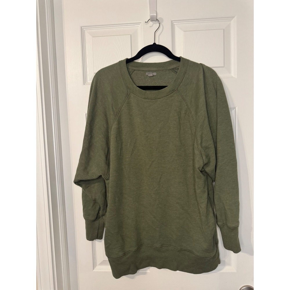 Aerie Womens Oversized Raglan Sleeve Sweatshirt Olive Green Crewneck Pullover S